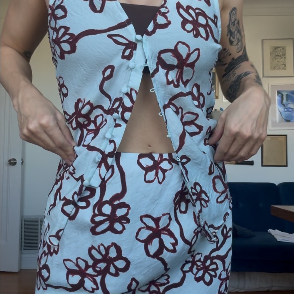 Madewell Blue and burgundy Floral Midi Skirt and Top